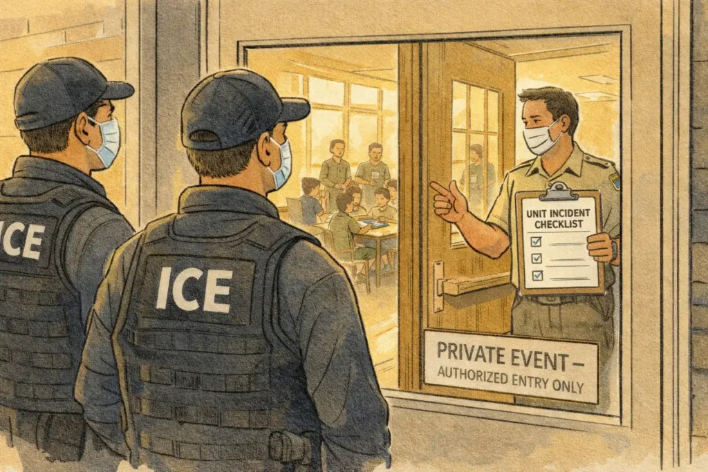 Officers outside door labeled private event.